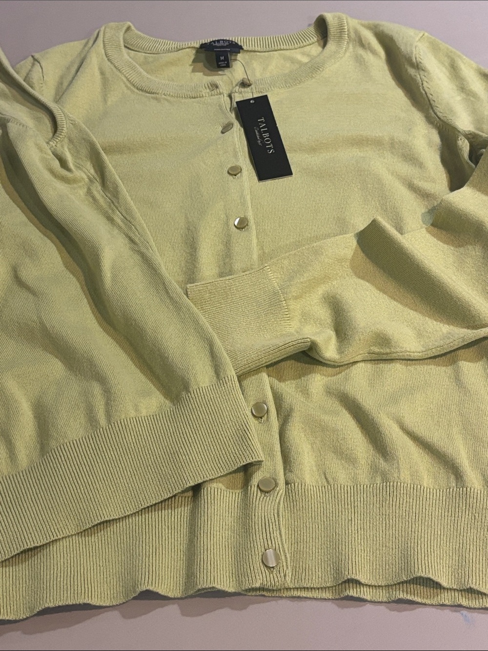 Talbots Lemon-Green Pima Cotton Blend Shell & Cardigan Set NWT Size M - Picture 2 of 8